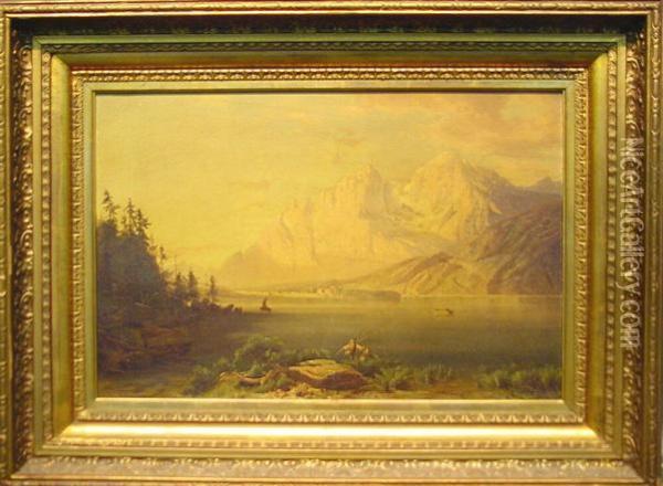 Fisherman In An Extensive Mountain Landscape Oil Painting - Lasalle