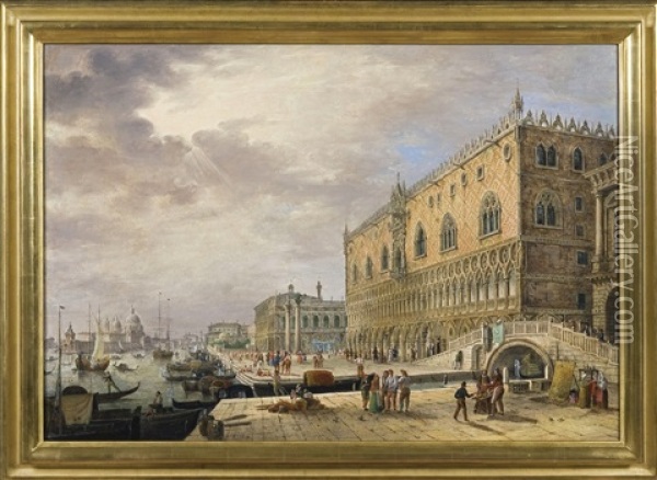 Venice, A View Of The Bacino Di San Marco; Venice, A View Of The Zattere (pair) Oil Painting - Ippolito Caffi