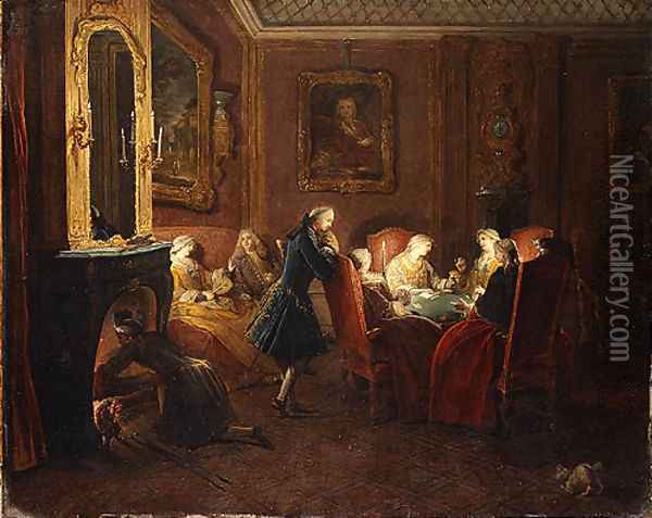 Interior with Card Players Oil Painting - Pierre-Louis the Younger Dumesnil