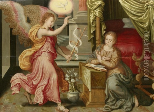 The Annunciation Oil Painting - Marten de Vos