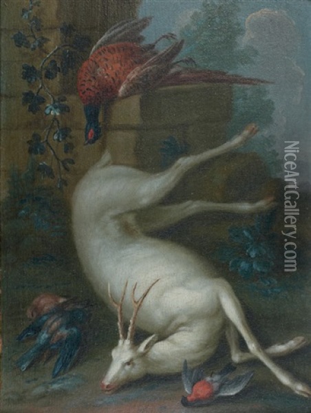 Nature Morte Au Chevreuil Albinos Oil Painting - Johann Georg de Hamilton