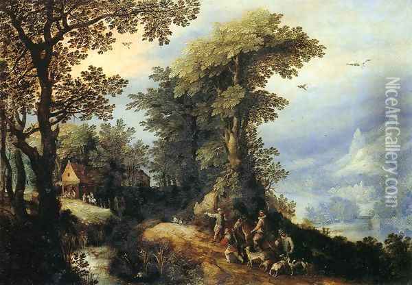 Landscape with Hunters Oil Painting - Jan The Elder Brueghel