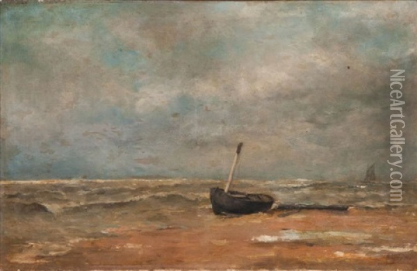 La Barque Echouee Oil Painting - Louis Artan De Saint-Martin