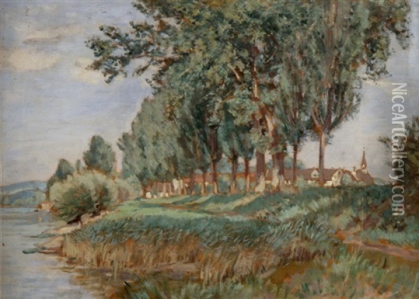 Flussufer Mit Dorf Oil Painting - Hans Sturzenegger