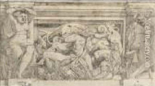 Recto : Study For A Frieze With A
 River God And Nymphs And The Eagle Of Zeus; Verso: Design For The Upper
 Part Of The Entablature Oil Painting - Lelio Orsi