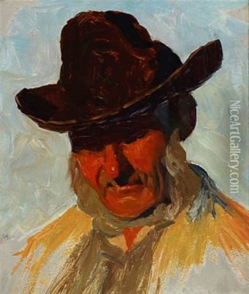 A Fisherman (from Skagen?) Oil Painting - Heinrich Hellhoff