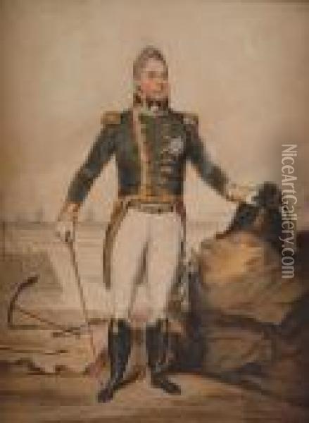 William Duke Of Clarence, Later 
William Iv, Standing Full Length In Naval Uniform On A Rocky Beach Oil Painting - Henry Edridge