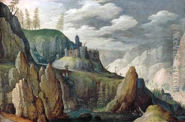 Mountainous Landscape 2 Oil Painting - Tobias van Haecht (see Verhaecht)
