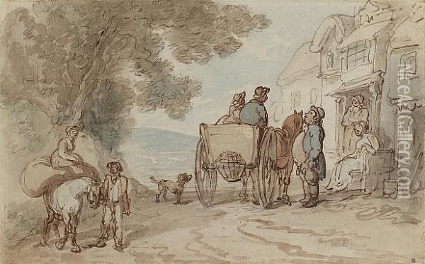 A West Country Road Oil Painting - Thomas Rowlandson