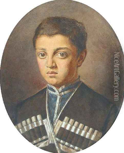 A Portrait of a Caucassian Boy Oil Painting - Russian School