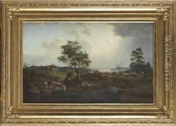 Pastoralt Landskap Med Far Oil Painting - Ernfried Wahlquist