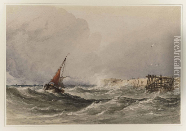 Shipping Off The Coast In Rough Seas Oil Painting - Anthony Vandyke Copley Fielding