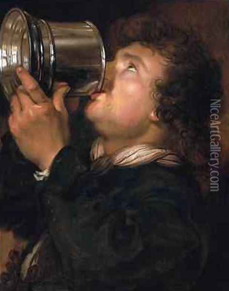 An Allegory of taste a young man drinking from a silver tankard Oil Painting - Karel van III Mander