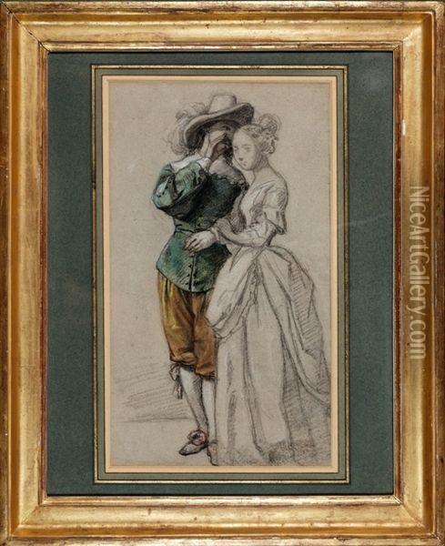 Portrait De Mademoiselle Fanny Et Couple. Oil Painting - L. Boulanger