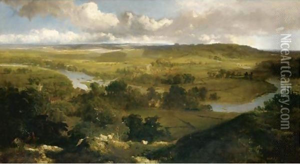 Streatley And Goring On Thames Oil Painting - Edmund John Niemann, Snr.