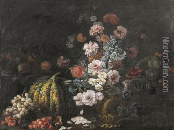 Prachtiges Stillleben Mit Fruchten Und Blumen Oil Painting - Abraham Brueghel
