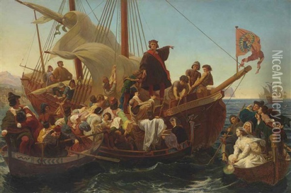 Departure Of Columbus From Palos In 1492 Oil Painting - Emanuel Leutze