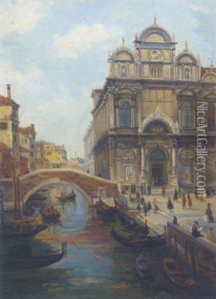 A Venetian Church (san Zaccaria?) Oil Painting - Peter Emil Recher
