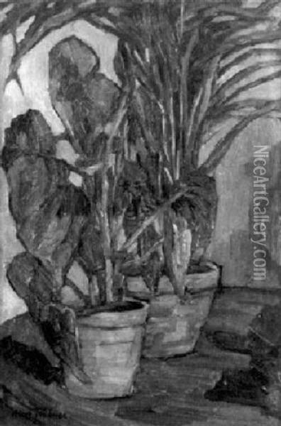 Zwei Topfpflanzen In Einer Zimmerecke Oil Painting - Alice (Sophie Auerbach) Truebner