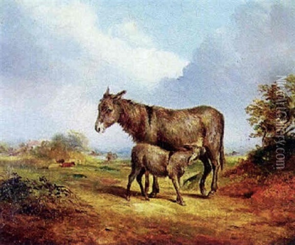 Donkey & Foal Oil Painting - Robert Burrows