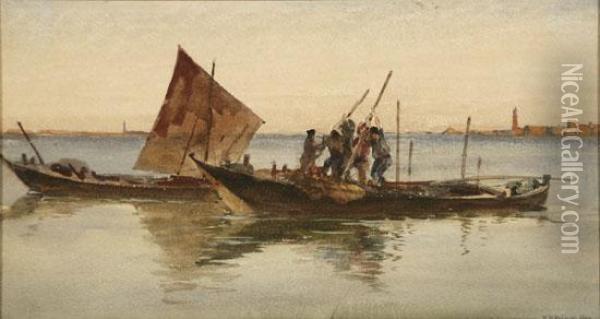 A Venetian Dredge Oil Painting - William Henry Holmes