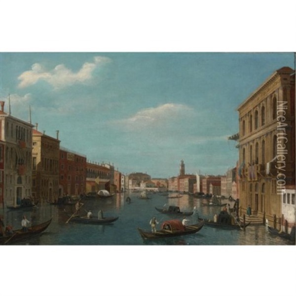 View Of The Grand Canal, Venice, Looking North-west From The Palazzo Vendramin-calergi To S. Geremia And The Palazzo Flangini Oil Painting - Vincenzo Chilone