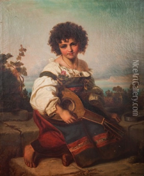 Margaritha A La Mandoline Oil Painting - Julius Friedrich Anton Schrader