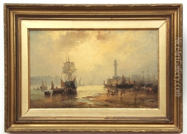 Fisher Folk At Whitby Harbour Oil Painting - Georges William Thornley