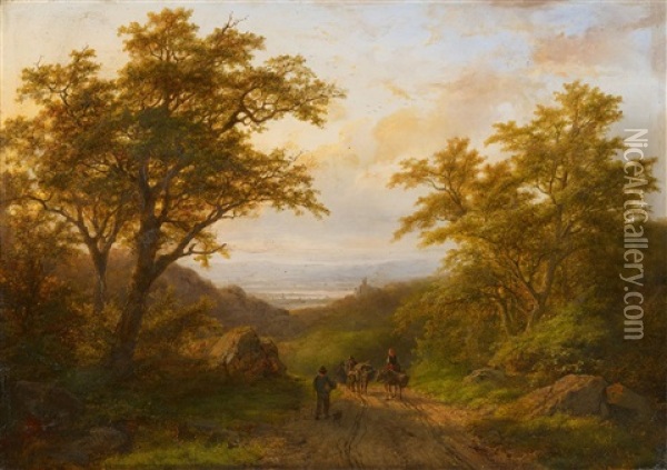 Wooded Landscape With A View Of The Rhine River Valley Oil Painting - Johann Bernard Klombeck
