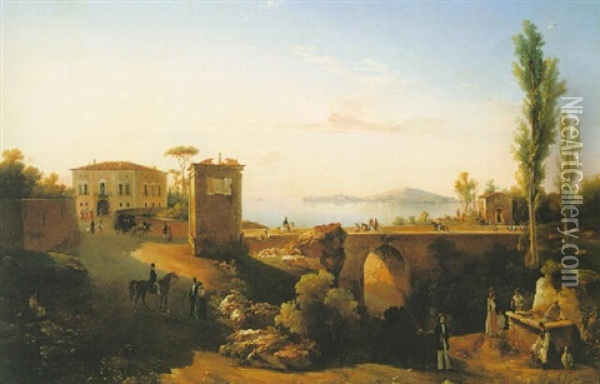 Neapolitan Coastal Landscape Oil Painting - Ercole Gigante