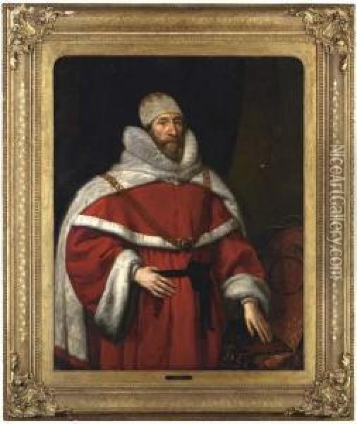 Portrait Of Chief Justice Sir Henry Hobart Oil Painting - Daniel Mytens