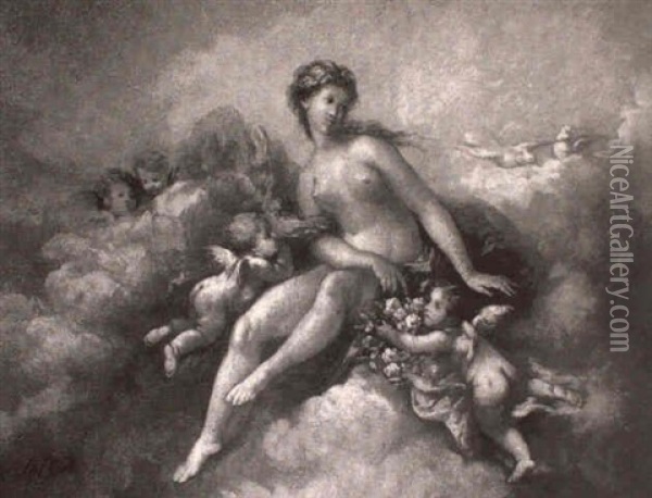 Girl And Putti Among Clouds Oil Painting - Charles Augustus Henry Lutyens