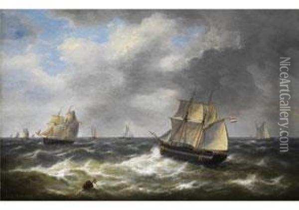 Segelschiffe Auf Hoher See Oil Painting - Louis Verboeckhoven