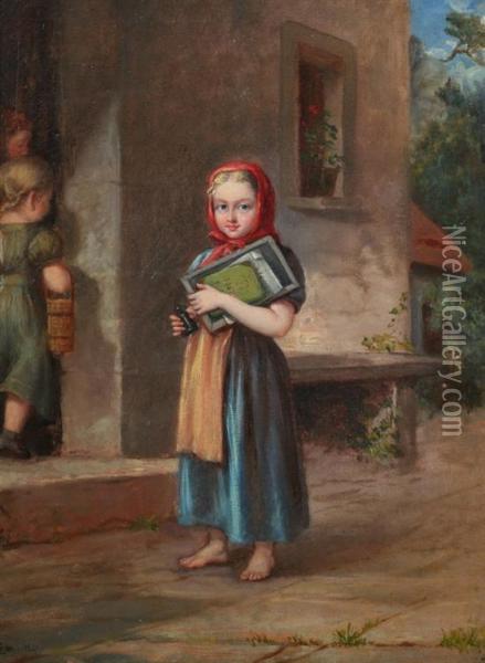 Young Girl With School Work Oil Painting - Margaret Grove