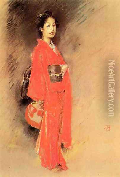 A Japanese Woman Oil Painting - Robert Frederick Blum