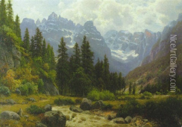 Blick Auf Den Monte Cristallo In Sudtirol Oil Painting - Josef Schoyerer