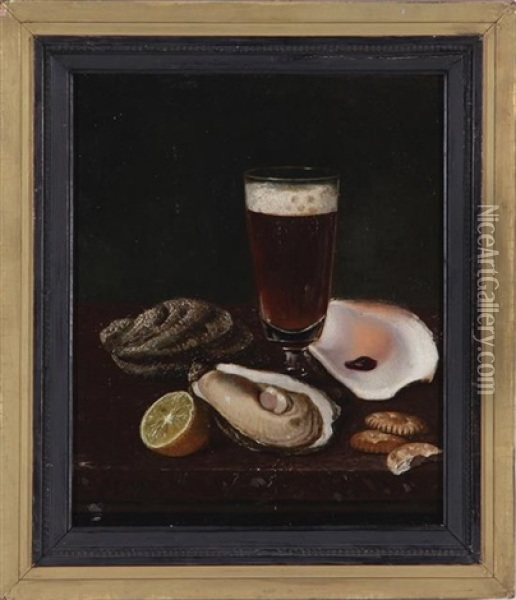 Oyster And Ale Still Life Oil Painting - Andrew John Henry Way
