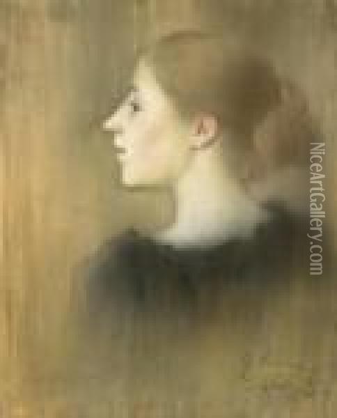 Profile Of A Young Woman Oil Painting - Jozsef Rippl-Ronai