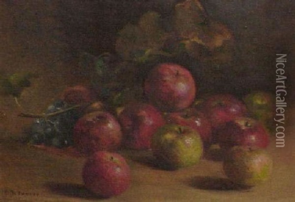Still Life Of Red And Green Apples And Cluster Of Grapes Oil Painting - Charles Porter