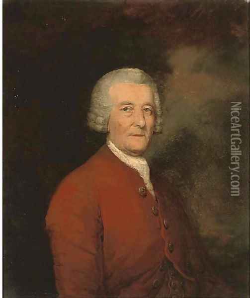 Portrait of a gentleman, bust-length, in a red coat Oil Painting - Thomas Gainsborough