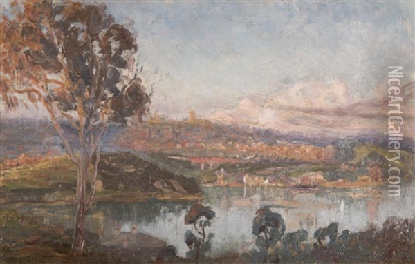 View Of Albury From The Murray River Oil Painting - Walter Herbert Withers