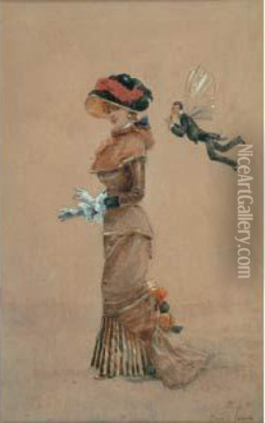 L'elegante A L'homme Papillon Oil Painting - Henry Somm
