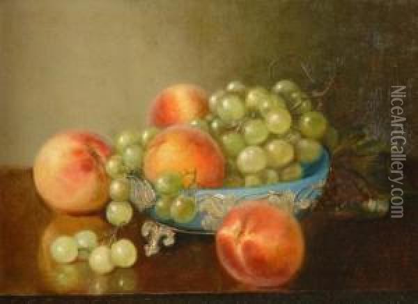 Still Life With Peaches And Grapes Oil Painting - Robert Spear Dunning
