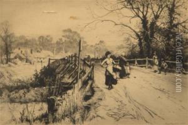 Across The Bridge Oil Painting - Percy Robertson