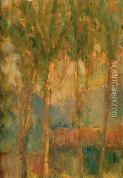 Paesaggio Con Cipressi Oil Painting - Plinio Nomellini