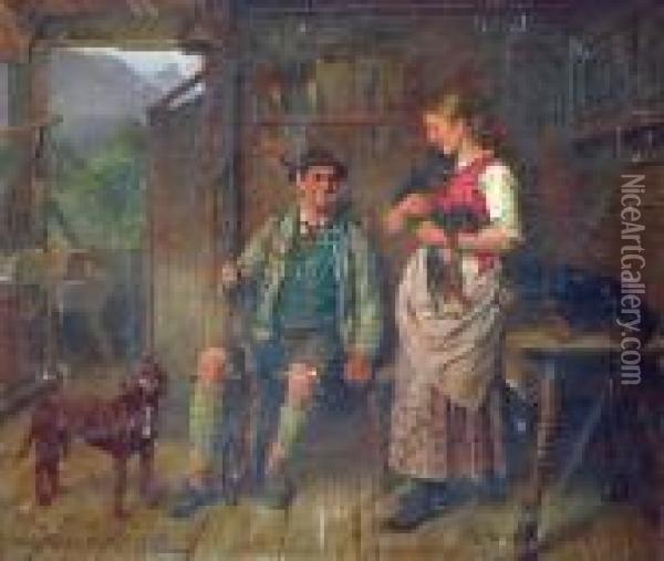 Jamniki - Scena Rodzajowa We Wnetrzu Oil Painting - Adolf Eberle