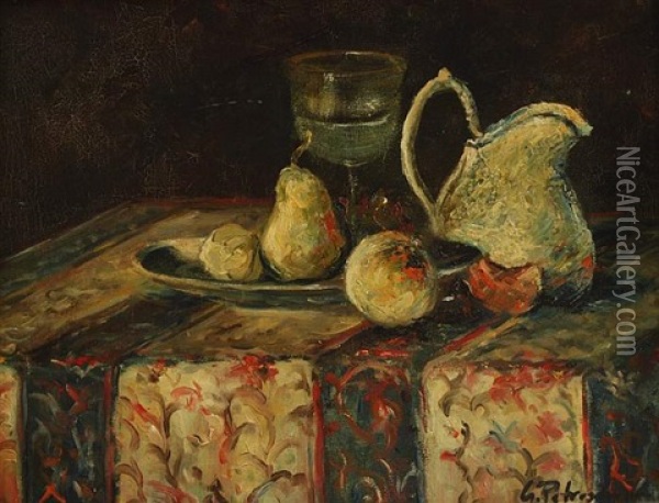 Stilleben Mit Fruchten In Schale, Krug Und Weinglas Oil Painting - Gheorghe Petrascu