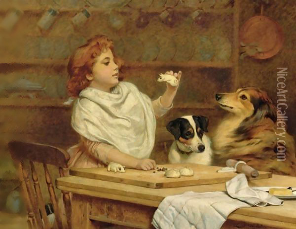 The Litte Baker With Her Two Assistants Oil Painting - Charles Burton Barber