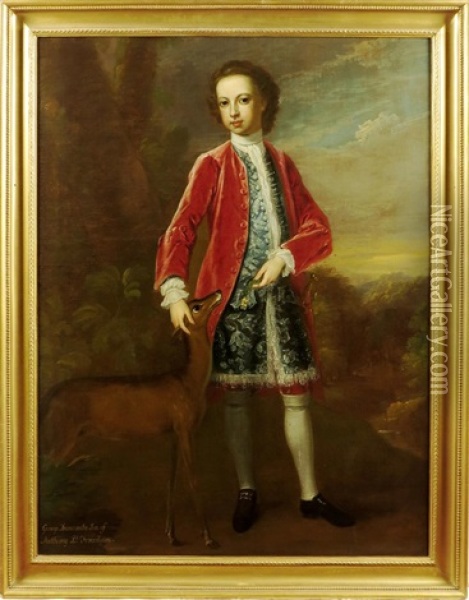 Portrait Of A Boy, Called George Duncombe, With A Faun Oil Painting - Enoch Seeman