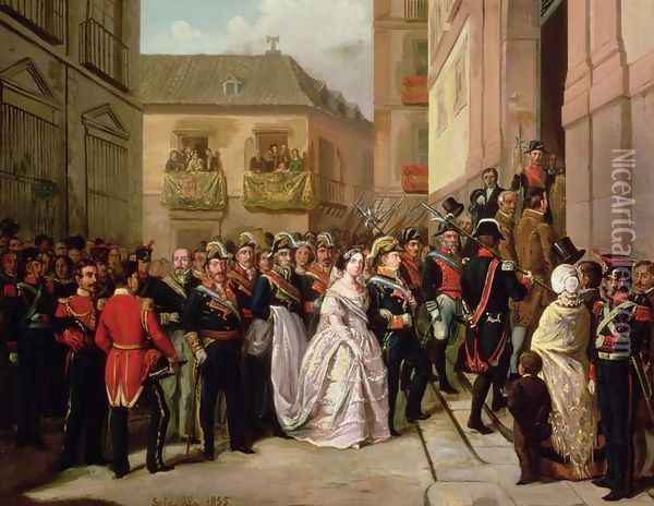 Isabella II of Spain 1830-1904 and her husband Francisco de Assisi visiting the Church of Santa Maria Oil Painting - Ramon Soldevila Trepat